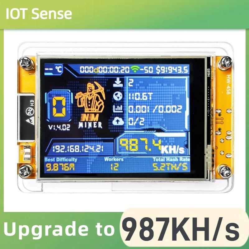 Bitcoin Lucky NerdMiner Solo Lottery Hashrate 987KH/s ESP32 2.8 inch Display
