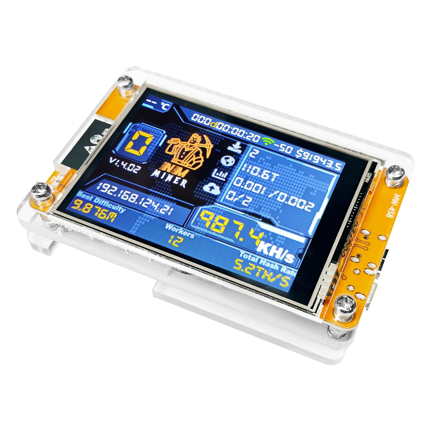 Bitcoin Lucky NerdMiner Solo Lottery Hashrate 987KH/s ESP32 2.8 inch Display